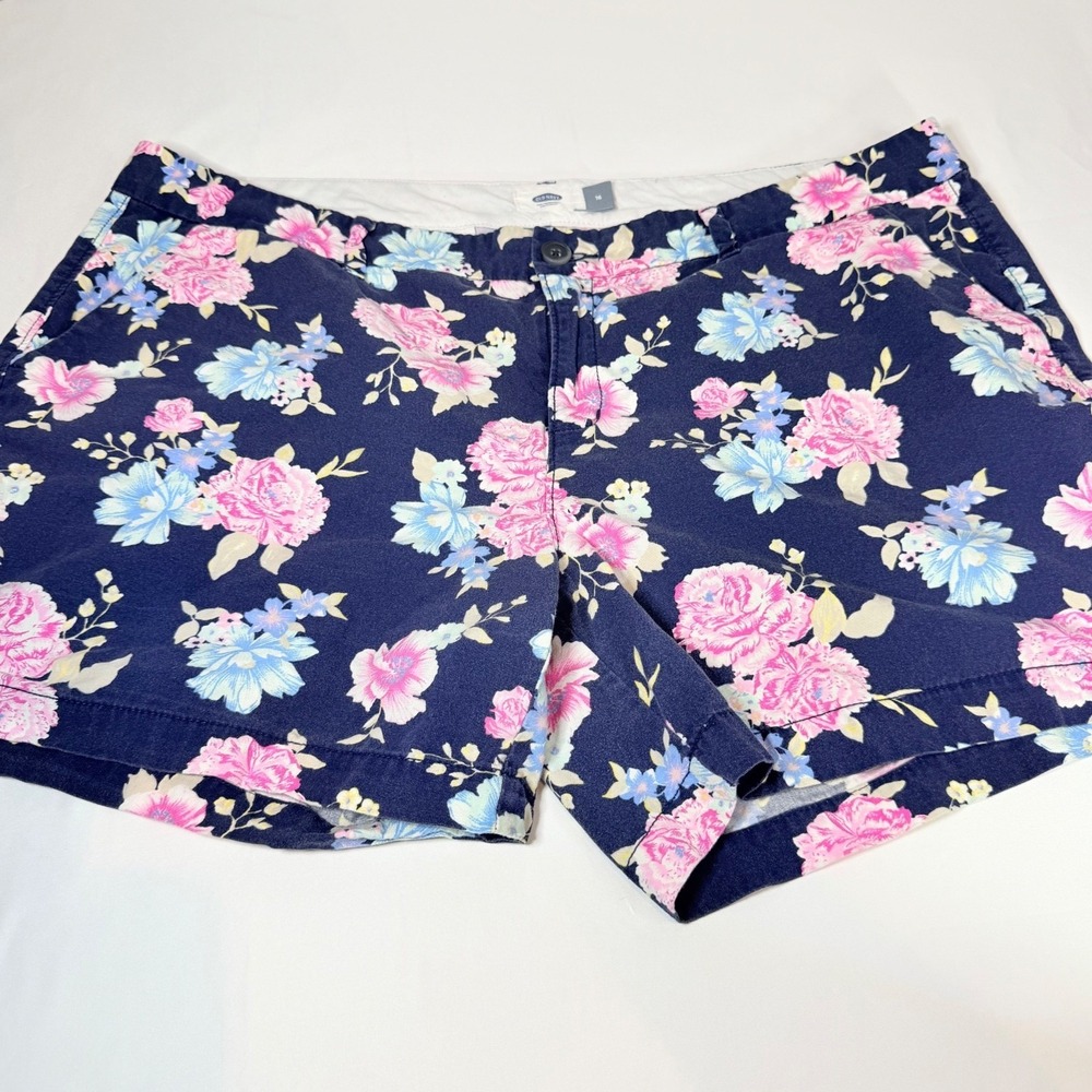 Old Navy Women's Shorts Size 16 Navy Blue Floral Chino Stretch Pockets